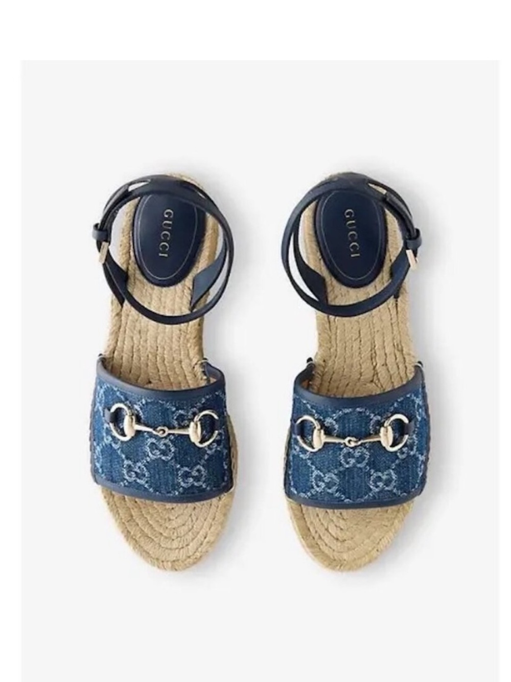 Gucci Paloma Horsebit GG Platform Espadrille Wedge Heel Ankle Strap Sandals NIB - Picture 2 of 4